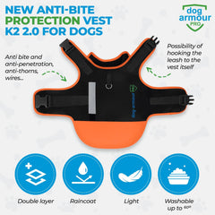 dog armour PRO protective dog harness orange back view emphasizes full-body protection during outdoor walks