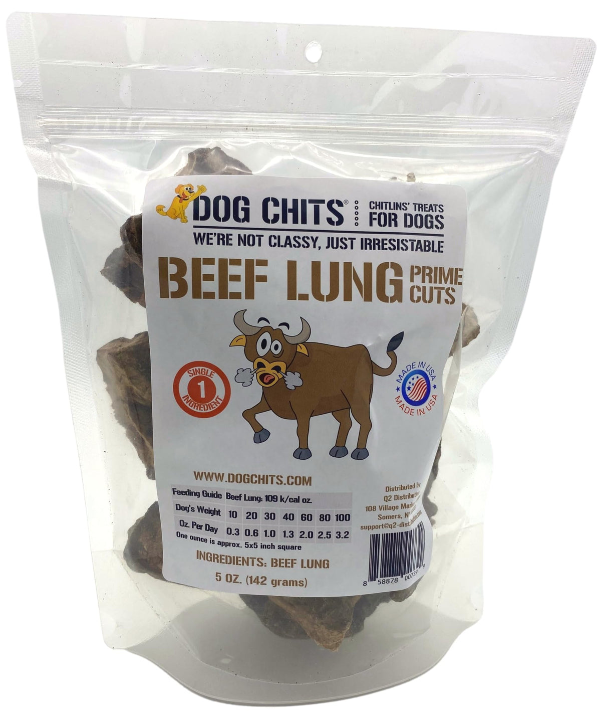 Dog Chits beef lung fillets packaging highlights grain-free training rewards