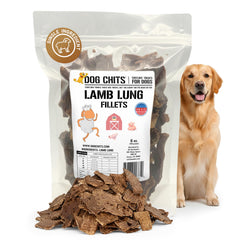 Dog Chits Lamb Lung Fillets bag in 6oz offers a natural single-ingredient dog treat.
