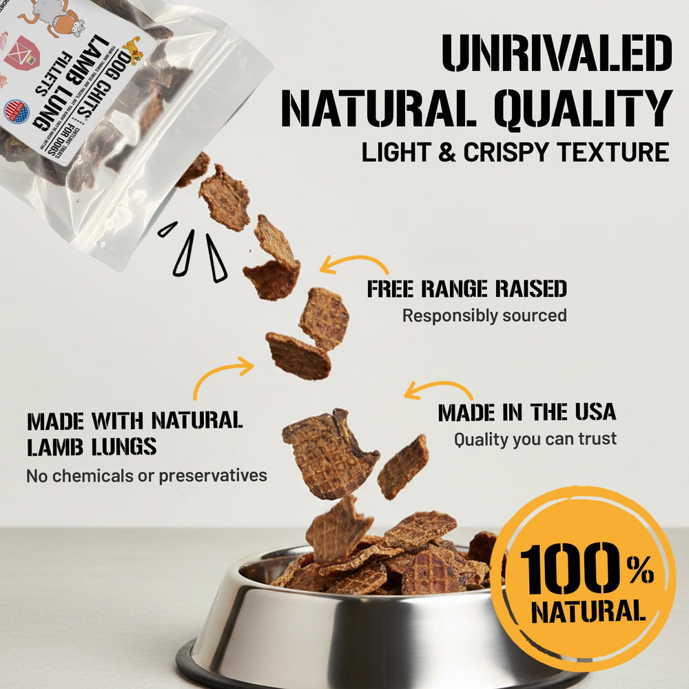 Dog Chits Lamb Lung Fillets us-made label signals quality and safety.