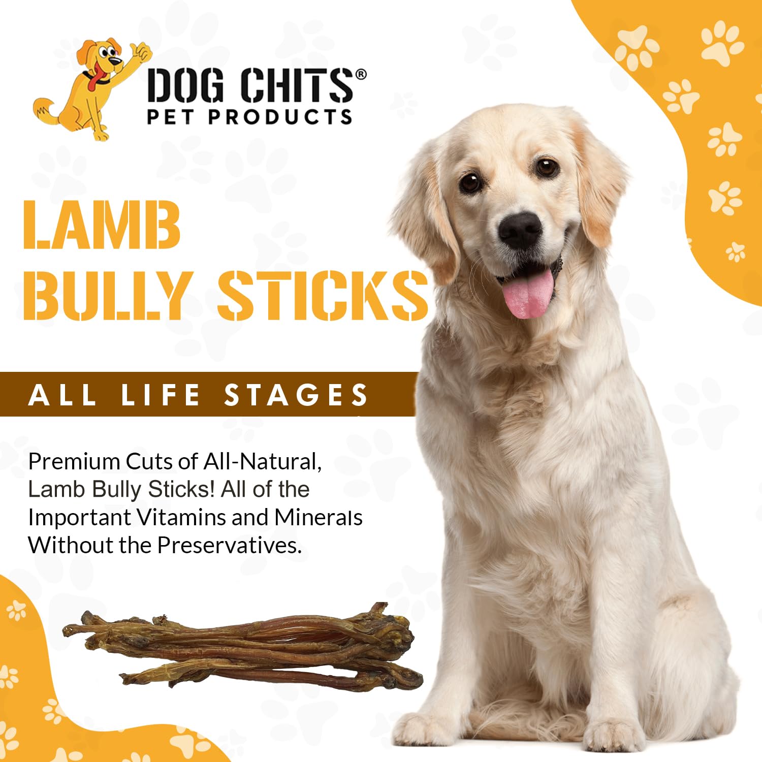 Dog Chits lamb-pizzle bully sticks 8in pack showcased for long-lasting engagement