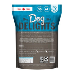 Dog Delights Beef Tendersticks strip-closeup shows chewy texture ideal for training rewards.