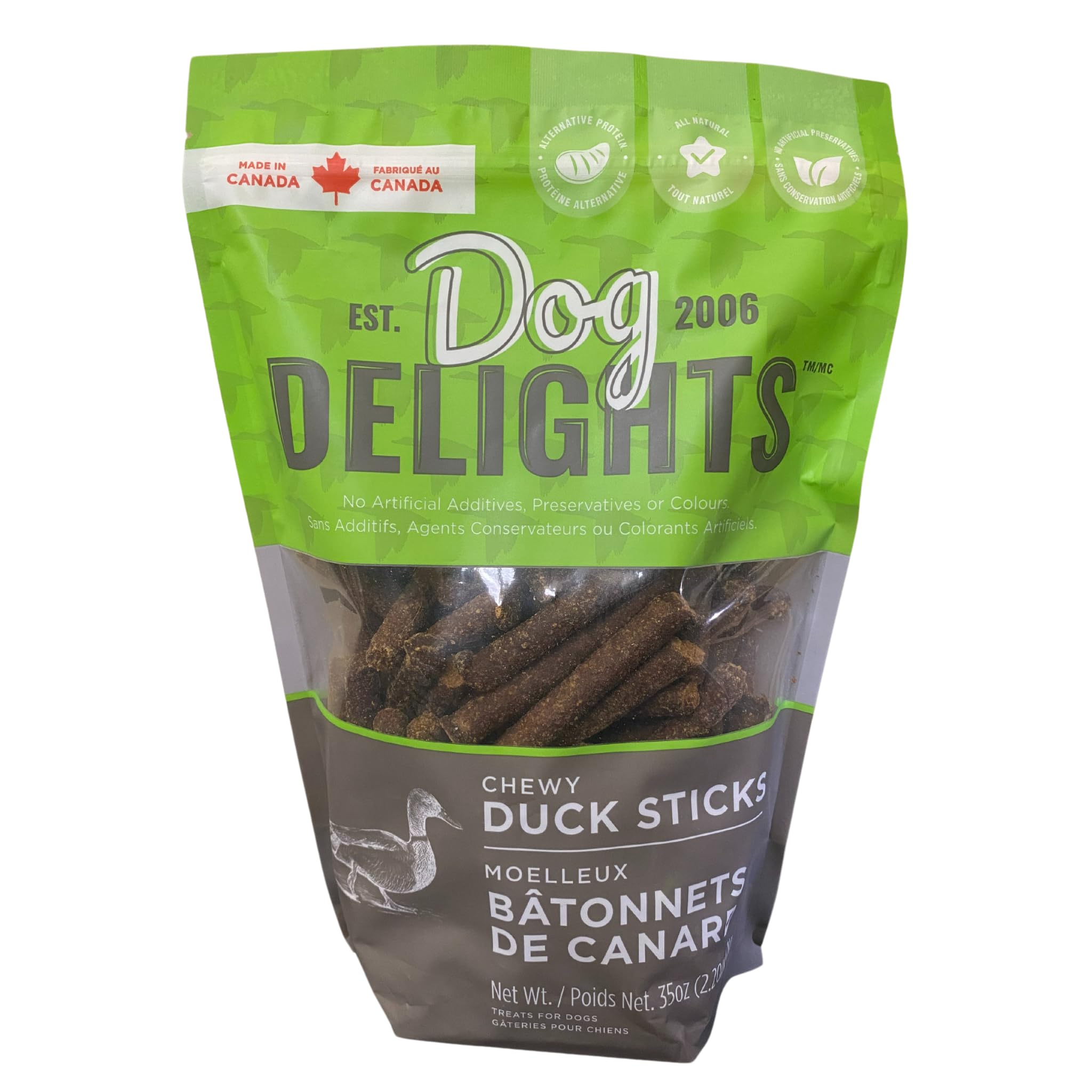 Dog Delights Chewy Duck Sticks 1kg pack for long-lasting rewards during training.