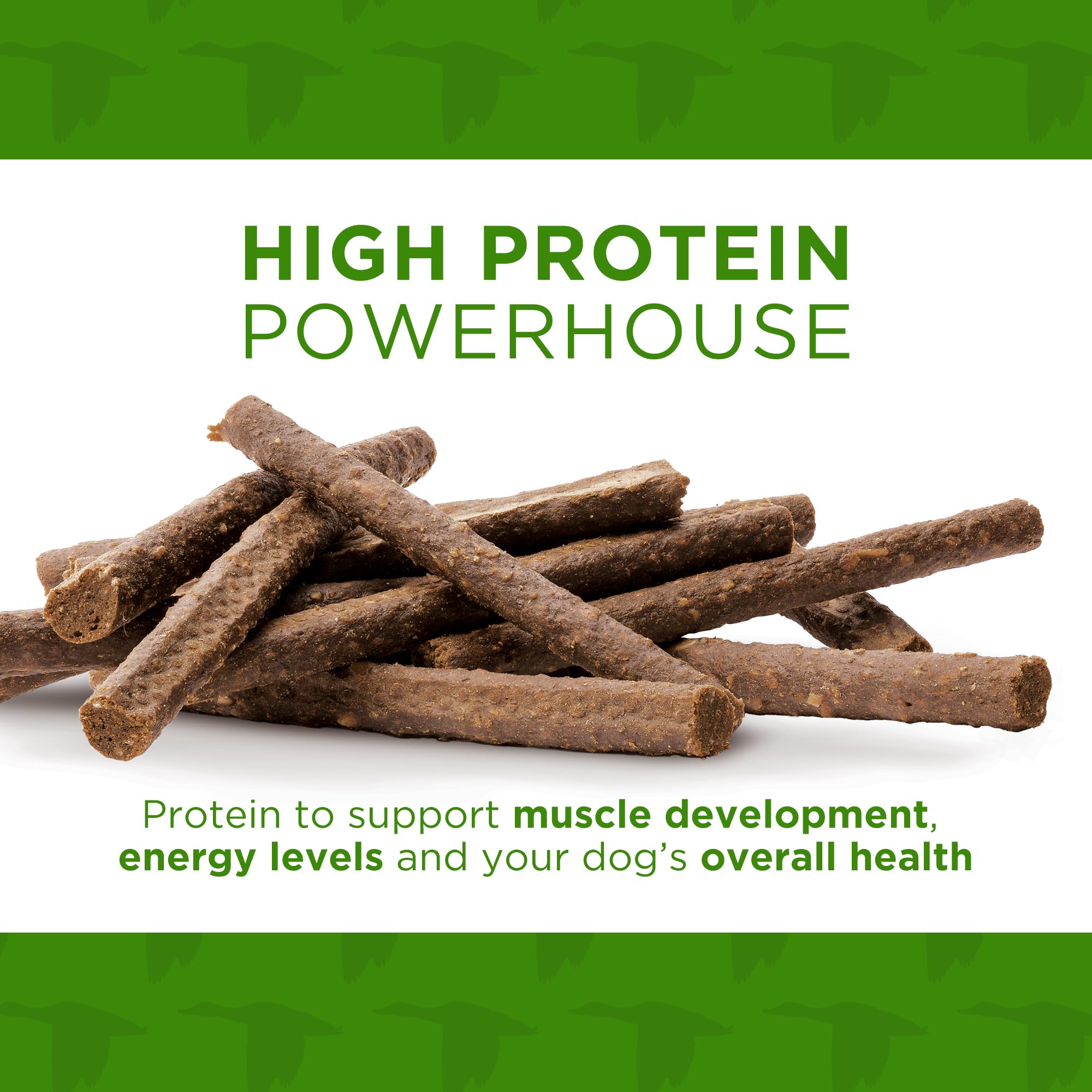 Dog Delights Chewy Duck Sticks texture closeup reveals chewy bite ideal for dental-friendly rewards.