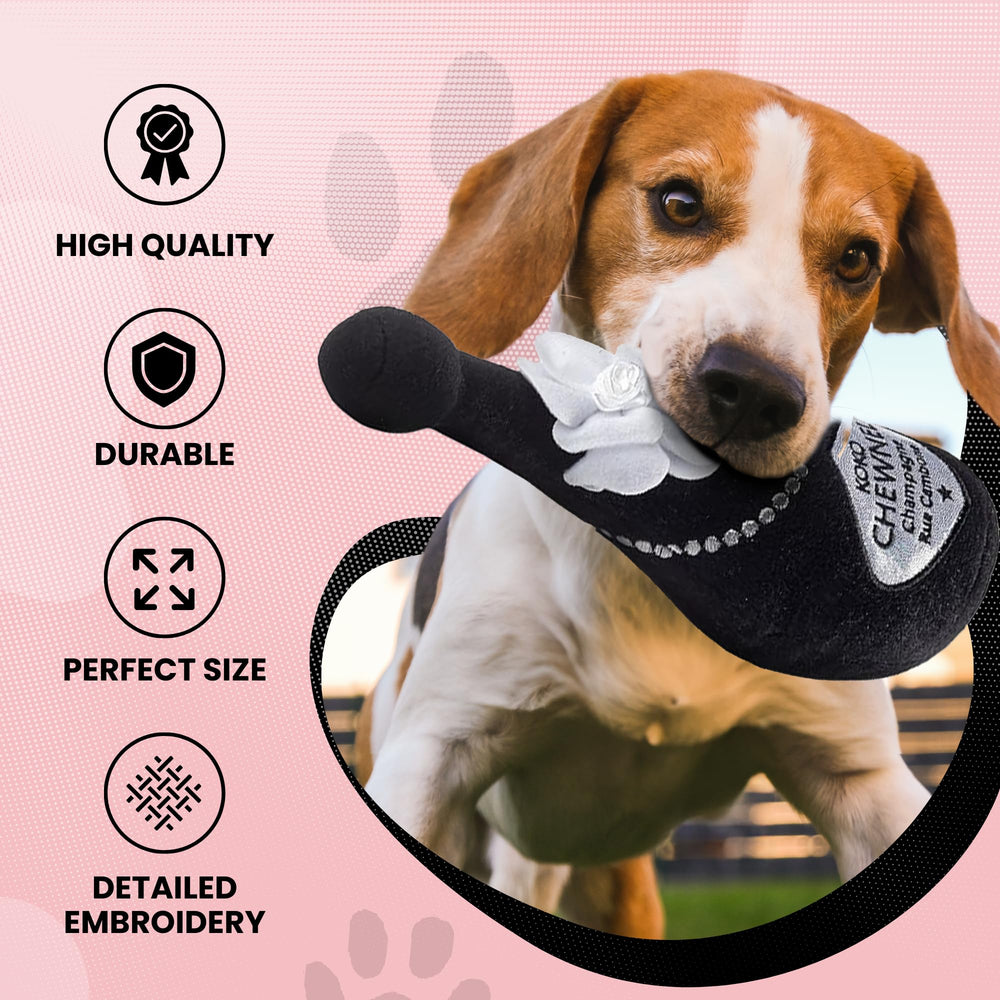 Dog Diggin Designs Libation Station toy closeup shows soft plush exterior and squeak inside