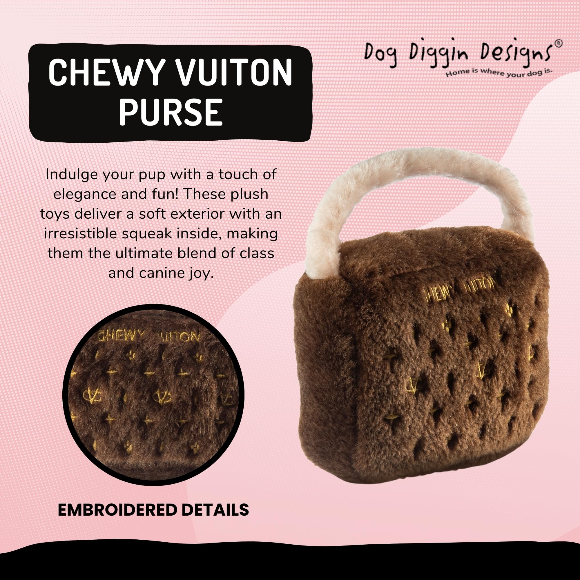 Dog Diggin Designs Runway Pup handle and trim detail for easy carry during play