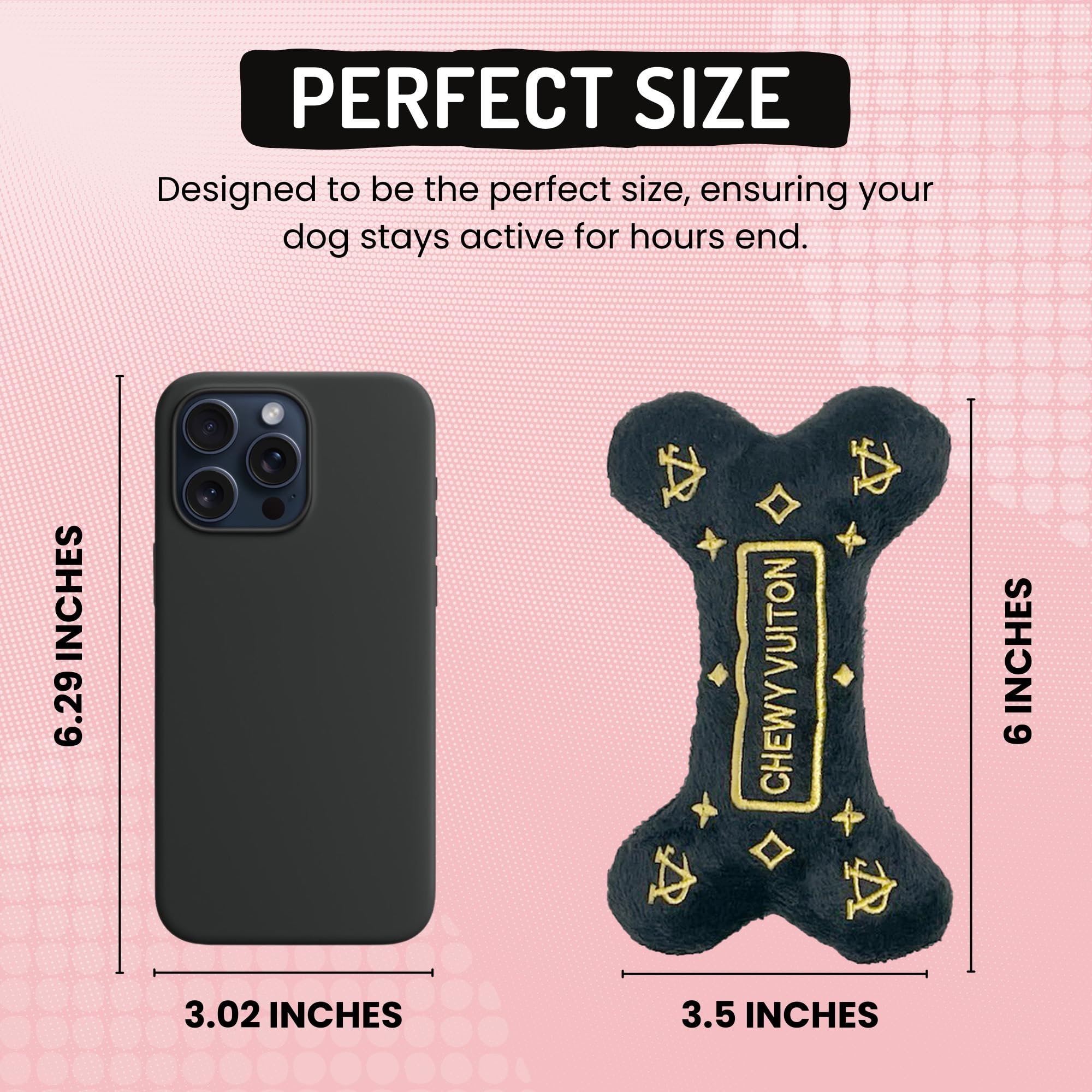 Dog Diggin Designs Runway Pup toy highlights intricate details and designer-inspired accents.