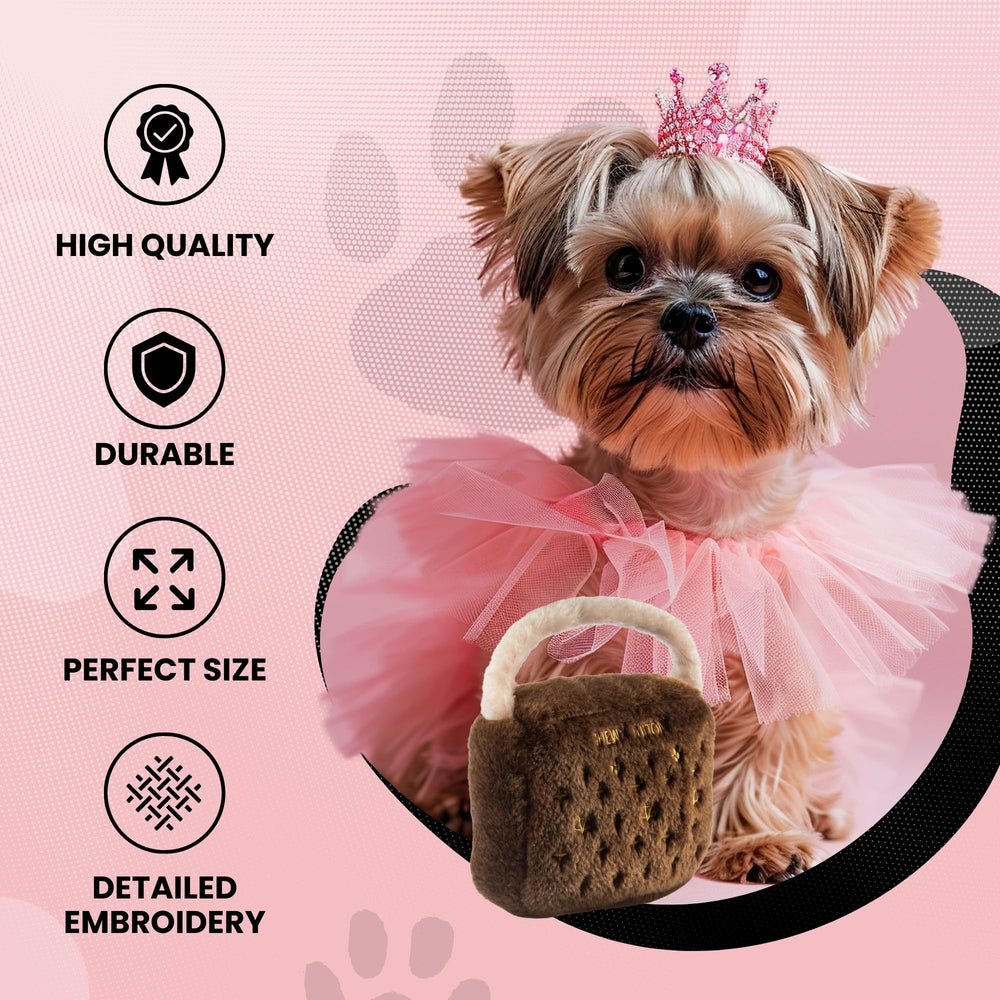 Dog Diggin Designs Runway Pup squeaky toy closeup soft plush and engaging squeak