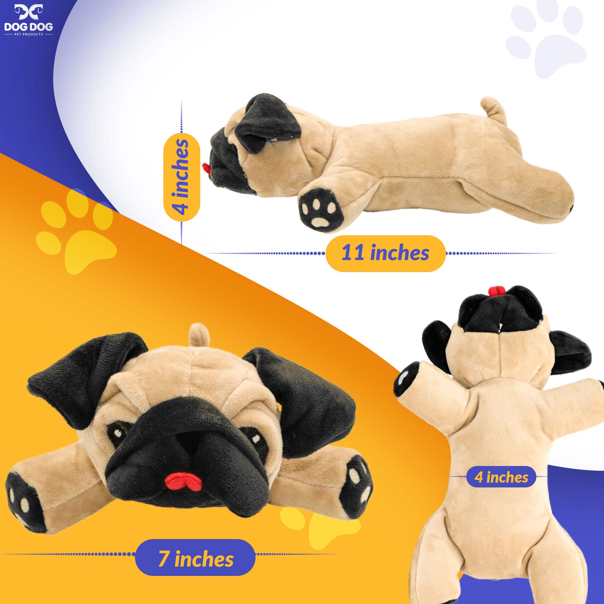 Dog Dog Pug stuffed animal with squeaker boosts interactive play.