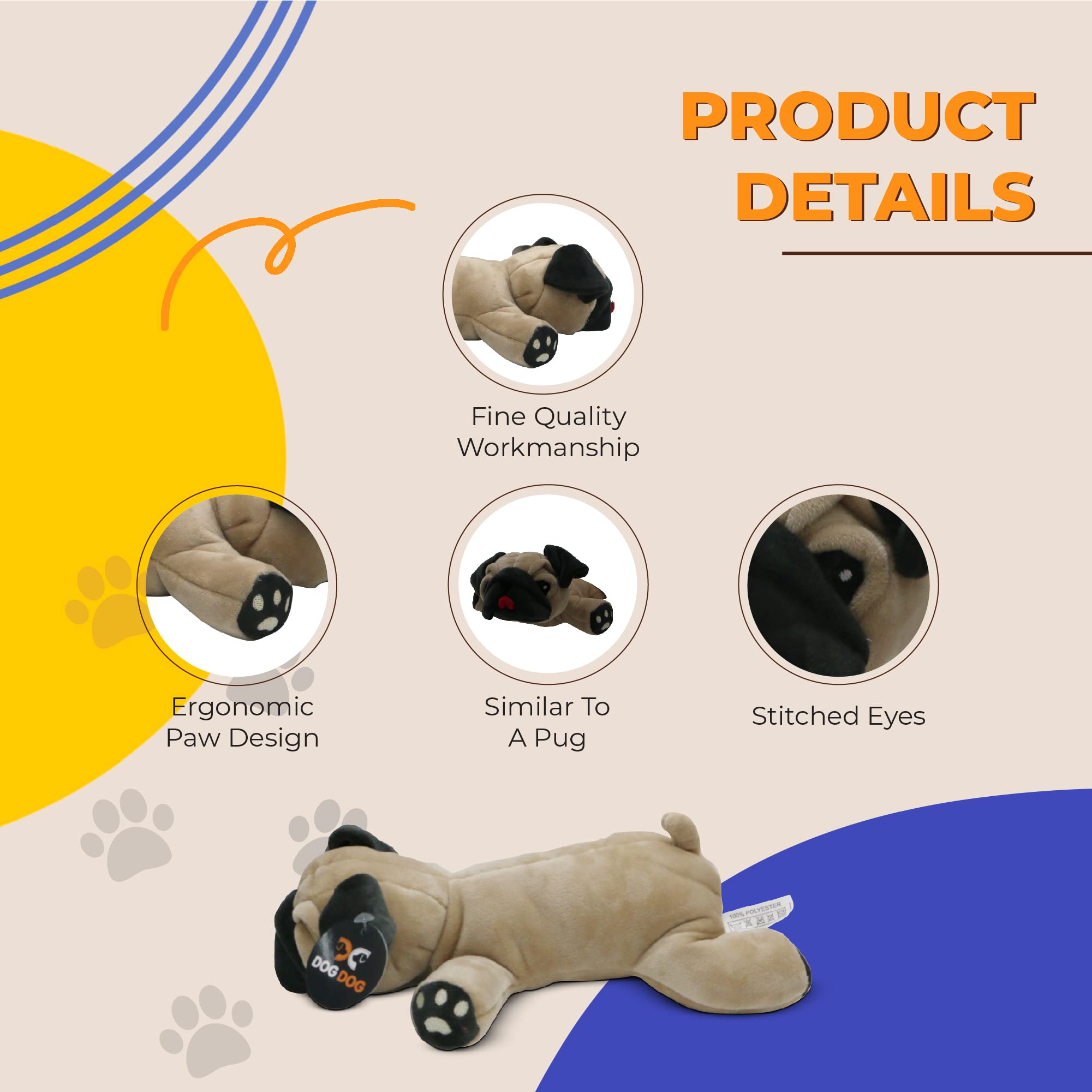 Dog Dog Pug stuffed toy in fawn color for cozy snuggles.