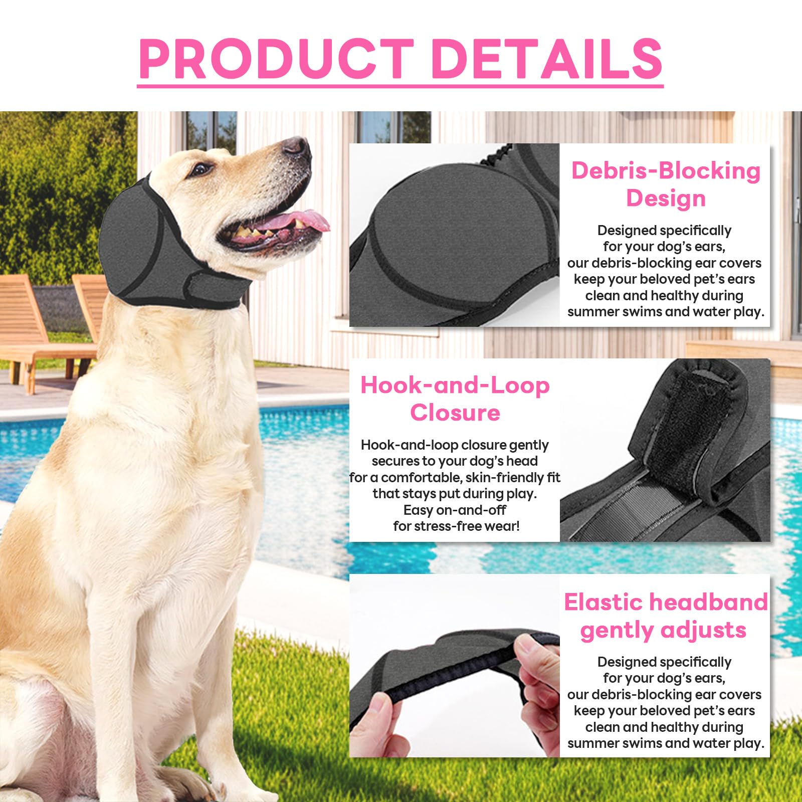 Dog Ear Muffs blue bath-waterproof use protects ears during bathing.