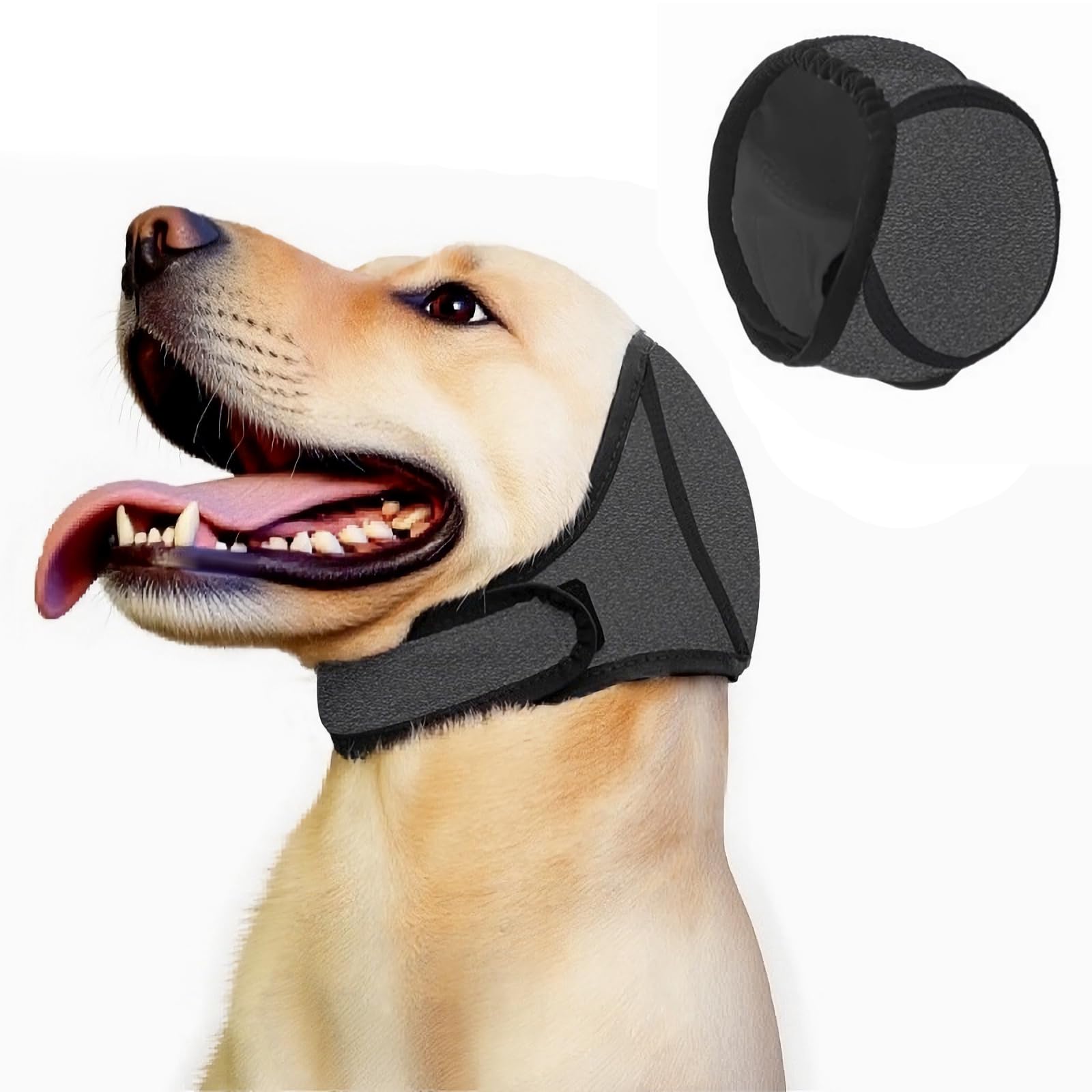 Dog Ear Muffs gray large strap adjustment for secure noise protection during storms.