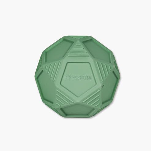 Dog Friendly Co Penta Ball closeup-durable-rubber shows long-lasting play for avid chewers.