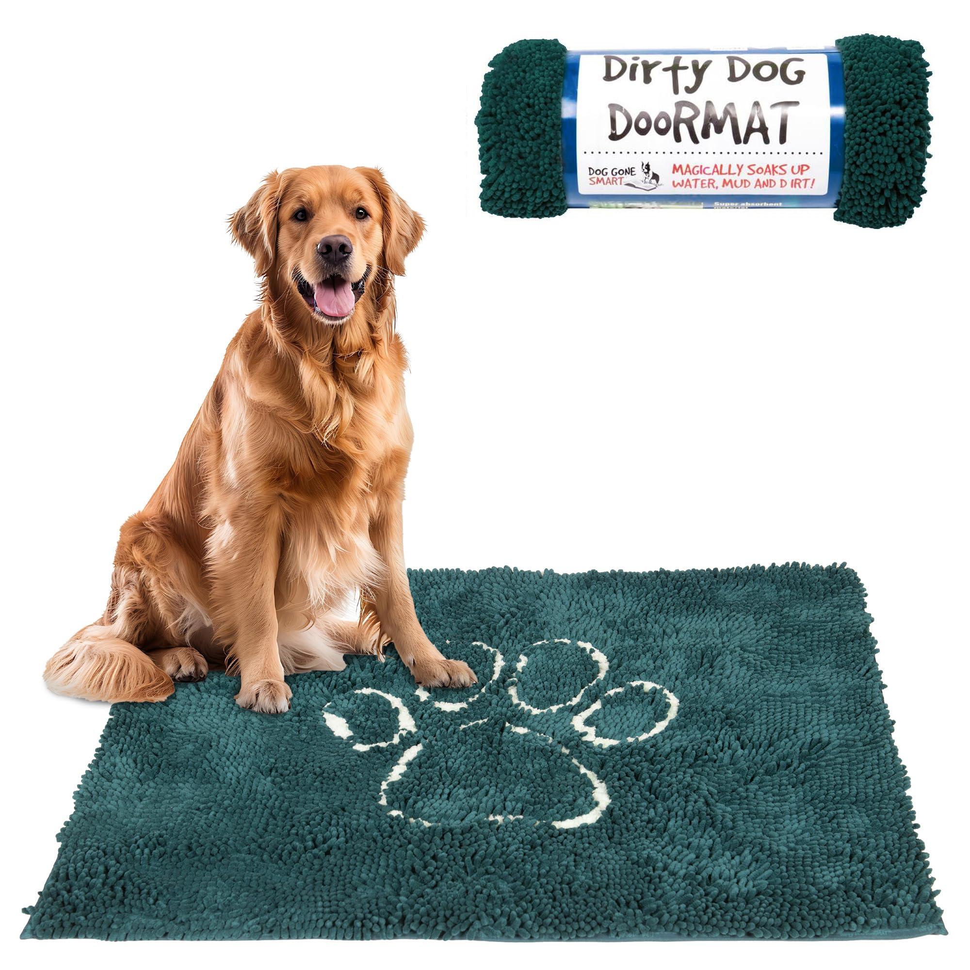 Dog Gone Smart Dirty Dog Doormat absorption closeup shows high moisture capture for muddy paws.