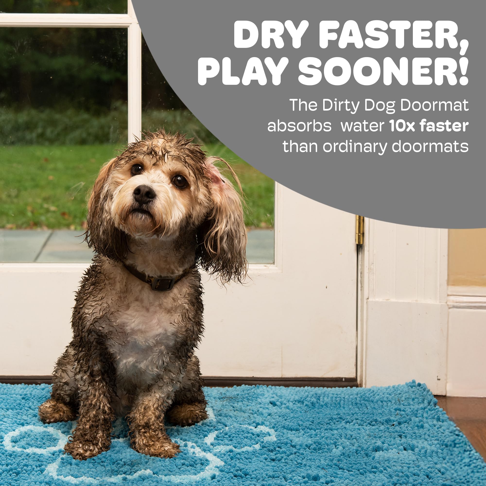 Dog Gone Smart Dirty Dog Doormat Aqua absorption closeup highlights water and mud trapping fibers