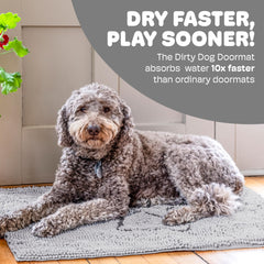 Dog Gone Smart Dirty Dog Doormat rapid-drying action after rainy outdoor use.