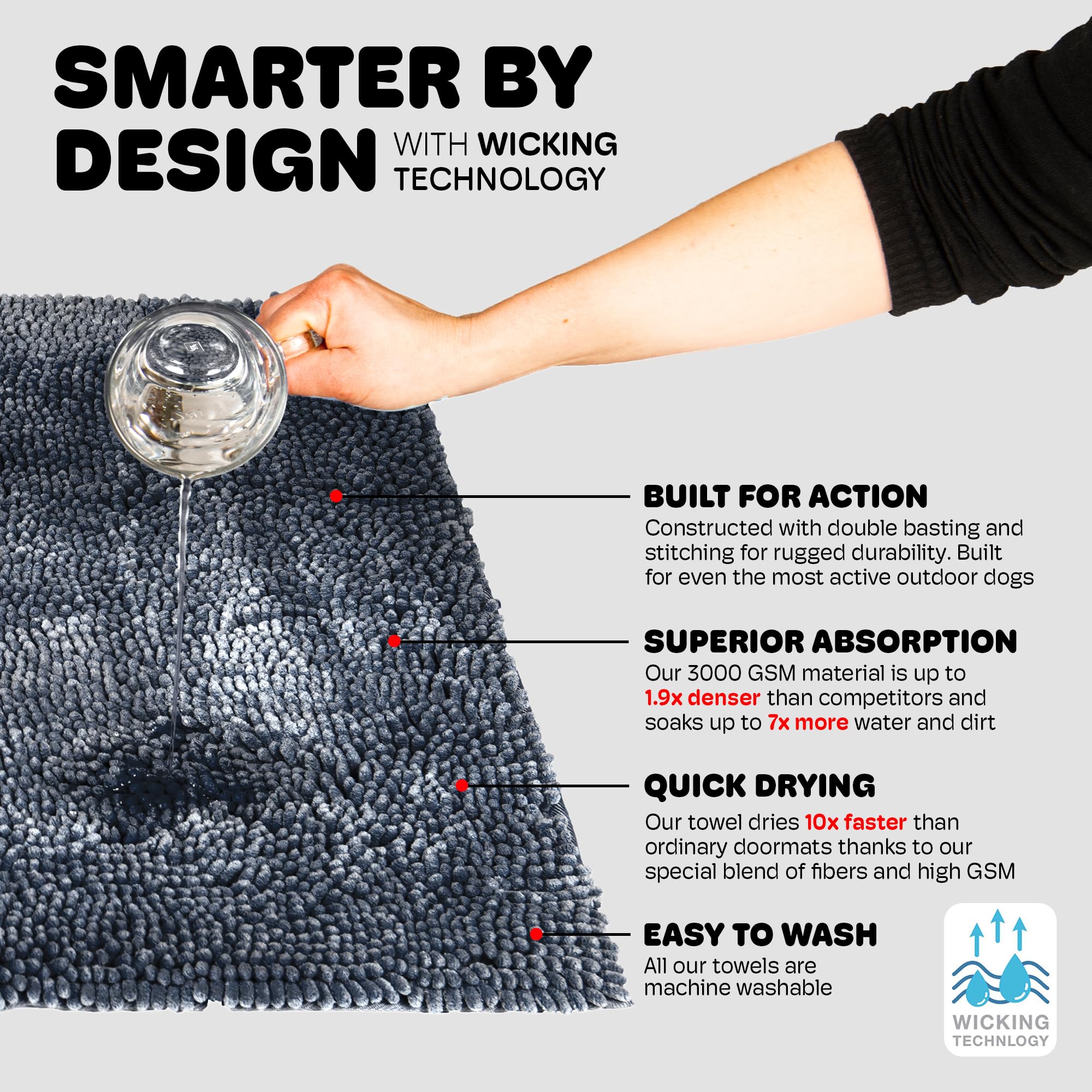 Dog Gone Smart Dirty Dog Doormat stay-put backing prevents slipping on smooth floors.