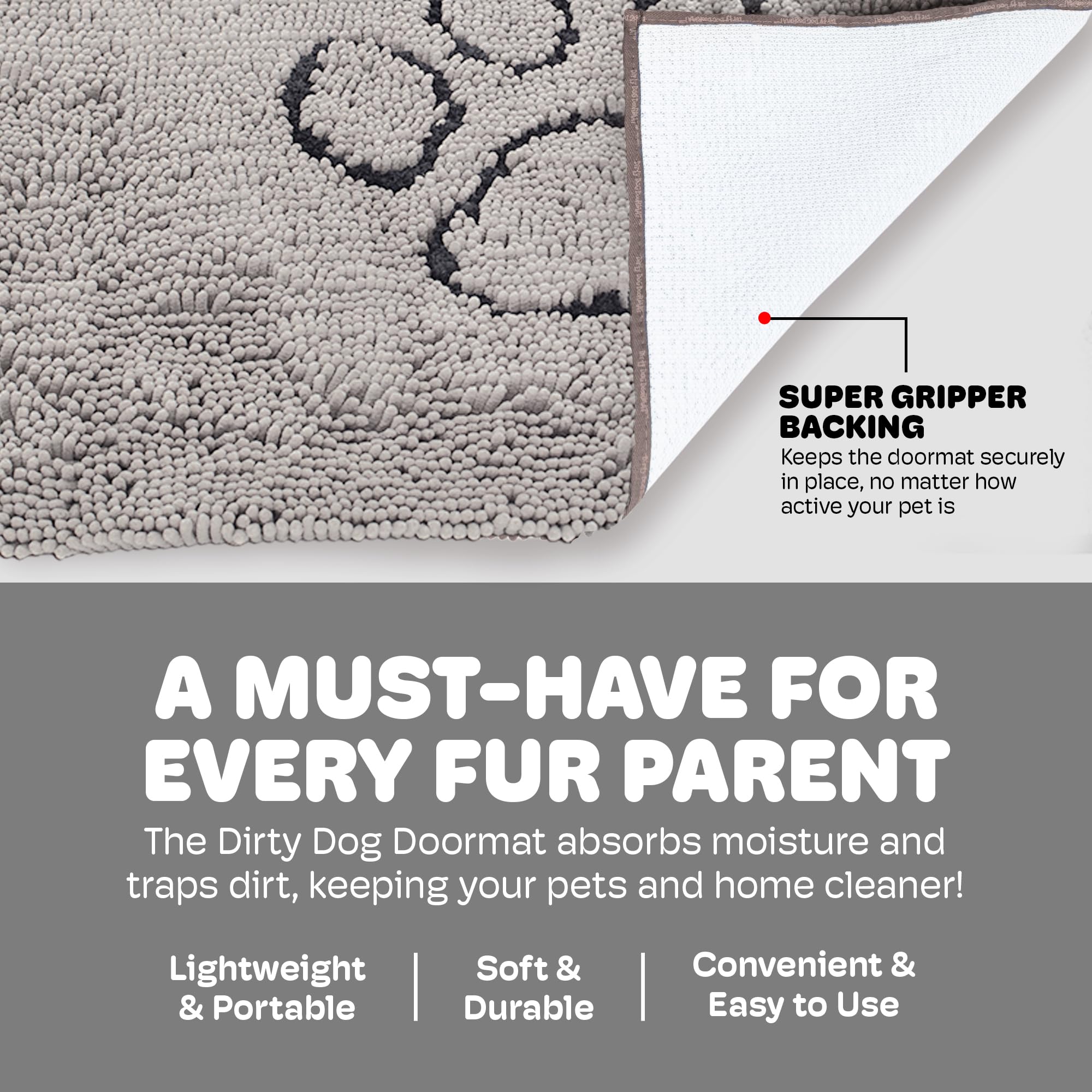 Dog Gone Smart Dirty Dog Doormat versatile uses in cars, bowls, crates, and baths.