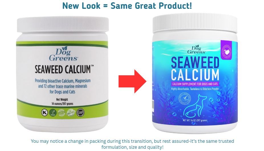 Dog Greens Seaweed Calcium powder-dispense—tasteless, easy daily dosing in meals.