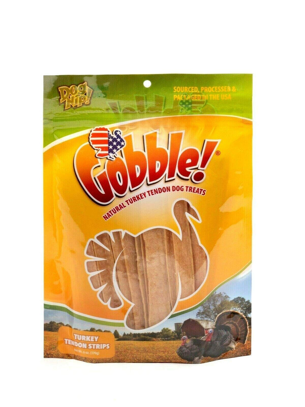 Dog Nip Gobble 6in turkey tendon bag open—bulk packaging keeps treats fresh.