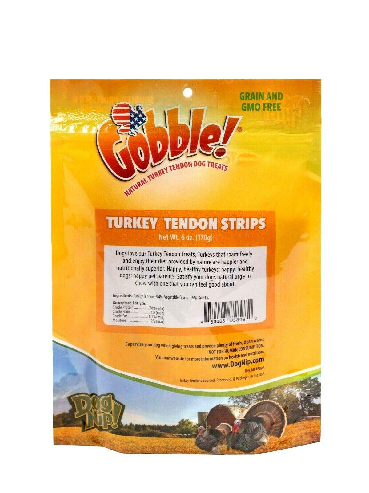 Dog Nip Gobble 6in turkey tendon chew 1-piece—easy portioning for dogs.