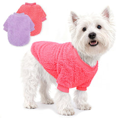 Dog Sweaters Two-Pack Pink Purple Front View; keeps small dogs warm on chilly walks.