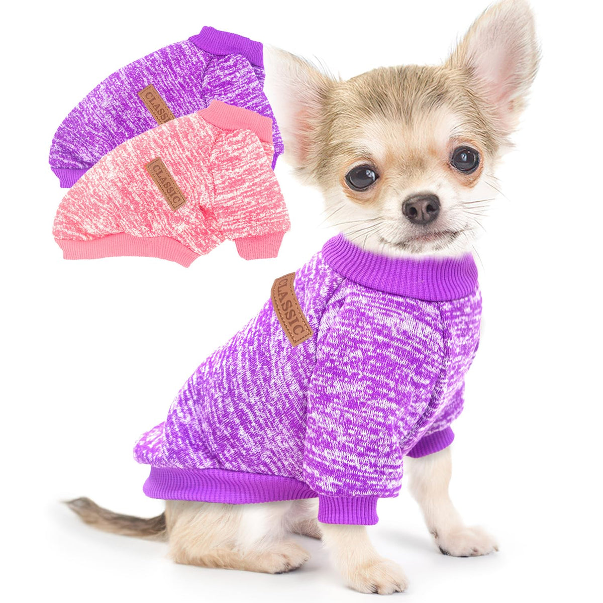 Two-piece dog-sweaters-set for small breeds keeps tiny pups warm during walks