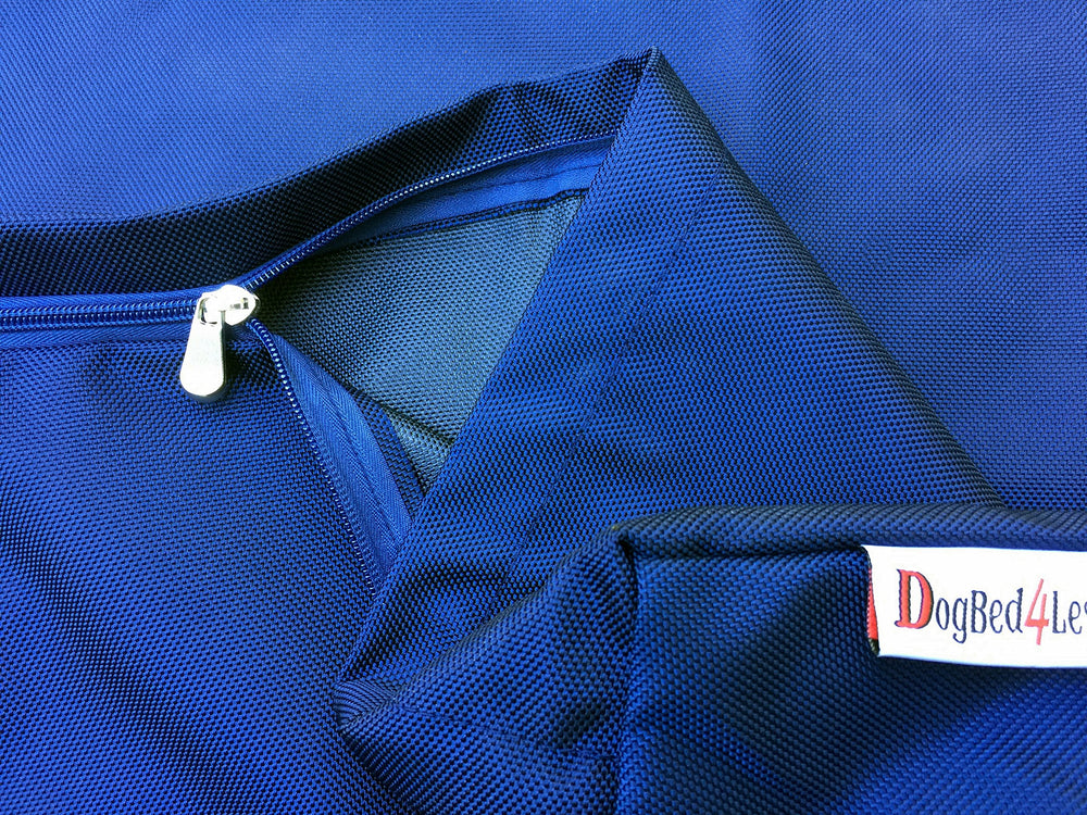 Dogbed4less 1680 ballistic replacement cover navy back view shows durable zipper and stitching.