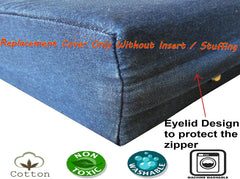 Dogbed4less denim replacement cover navy zipper close-up shows secure external closure