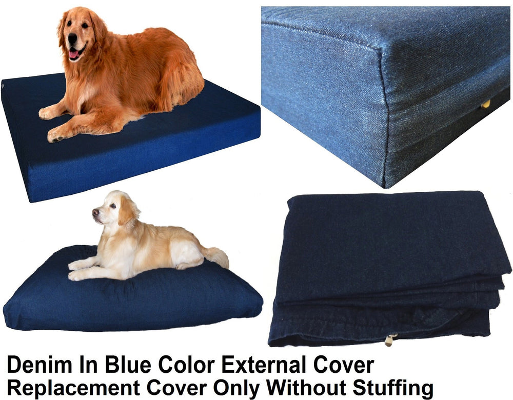 Dogbed4less reversible denim cover showing two sides for extended use.
