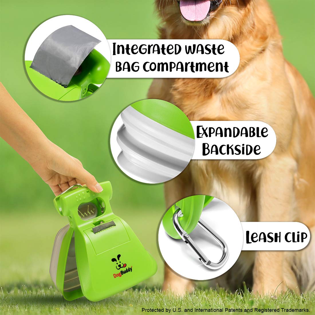 DogBuddy bolsas integradas para recolección rápida y práctica.