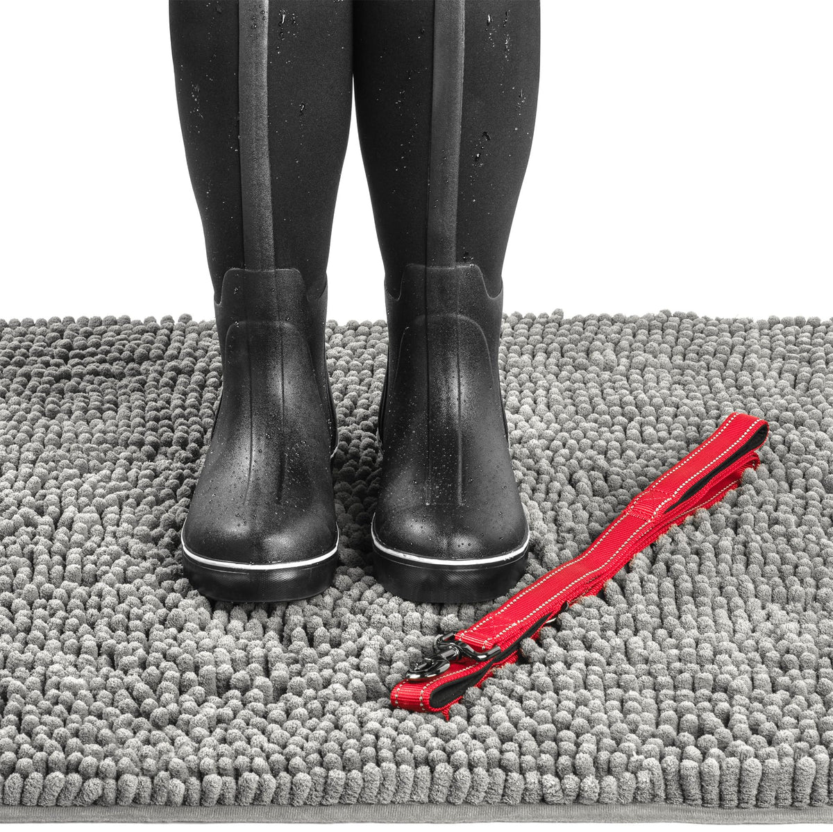 DogBuddy door mat muddy-paws-absorption helps reduce tracking at the doorway.
