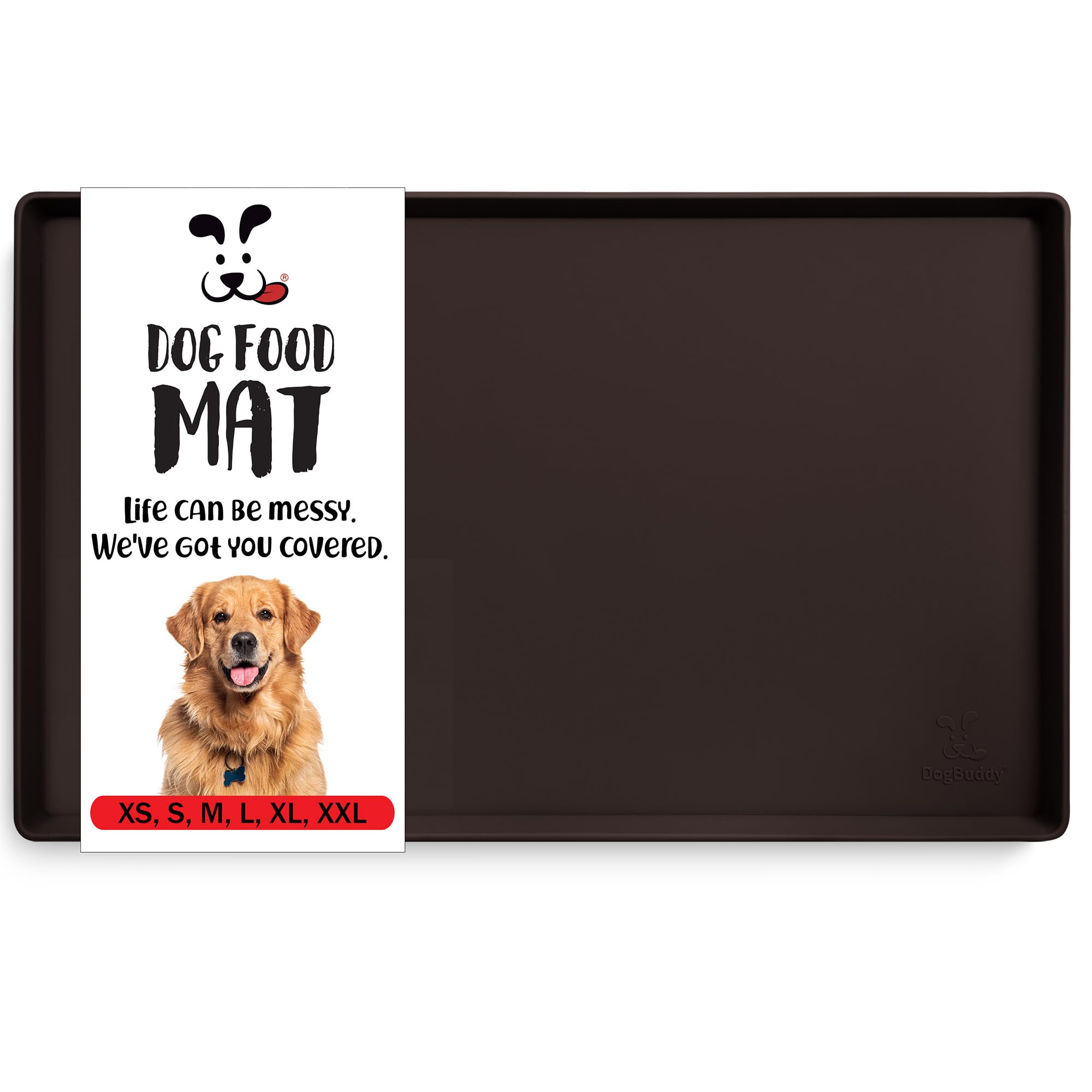 DogBuddy dog food mat in coffee front view, showing a waterproof surface.