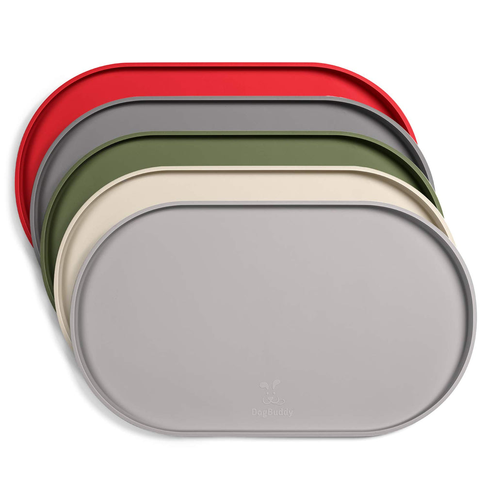 DogBuddy dog food mat dove outer lip showing spill containment for easy cleanup