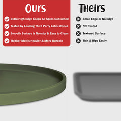DogBuddy large khaki green spill-contained mat in action protects flooring from mess