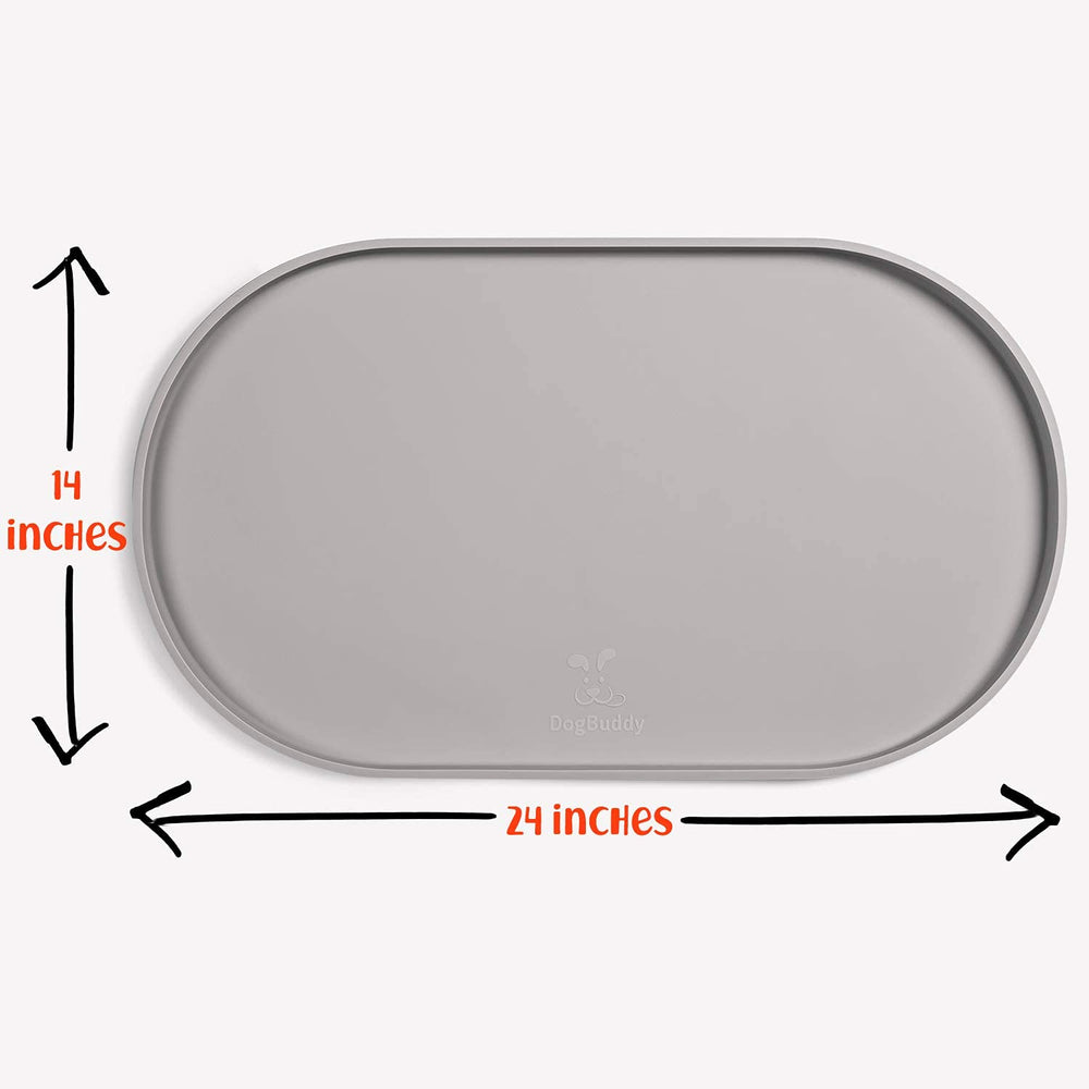 DogBuddy dog food mat high lip edge contains messes effectively.