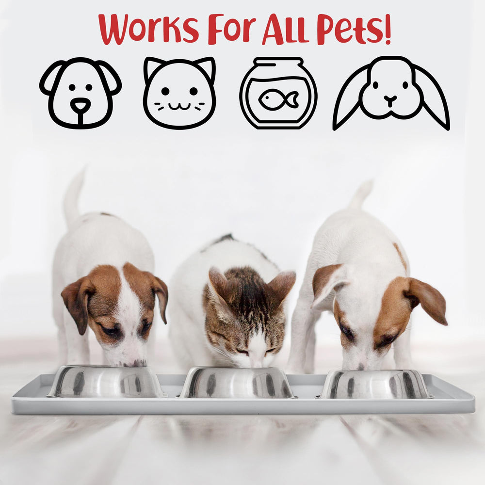 DogBuddy Dog Food Mat Mist in-use under bowl demonstrates non-slip stability during feeding.