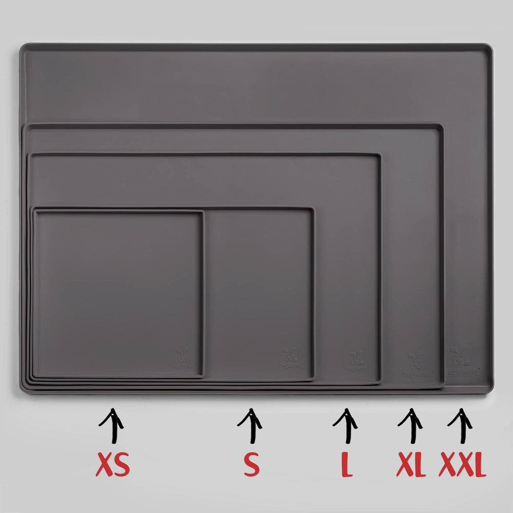 DogBuddy Dog Food Mat Shadow suitable for all pets; protects bowls, fountains, and feeders.