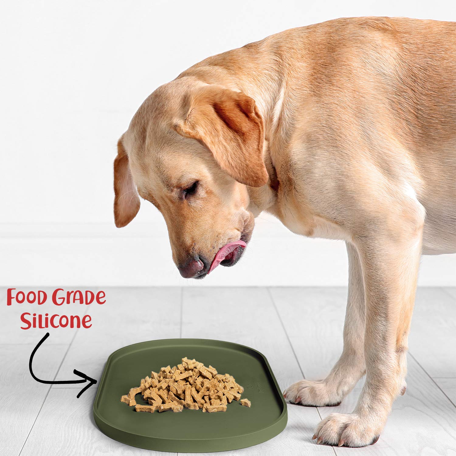 DogBuddy dog food mat travel-rollable folds for on-the-go meals and trips.