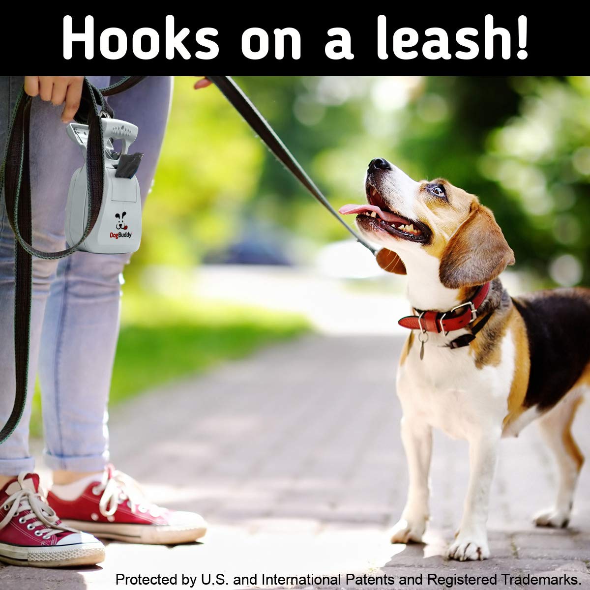 DogBuddy Pooper Scooper in use on a walk demonstrates quick cleanup while walking