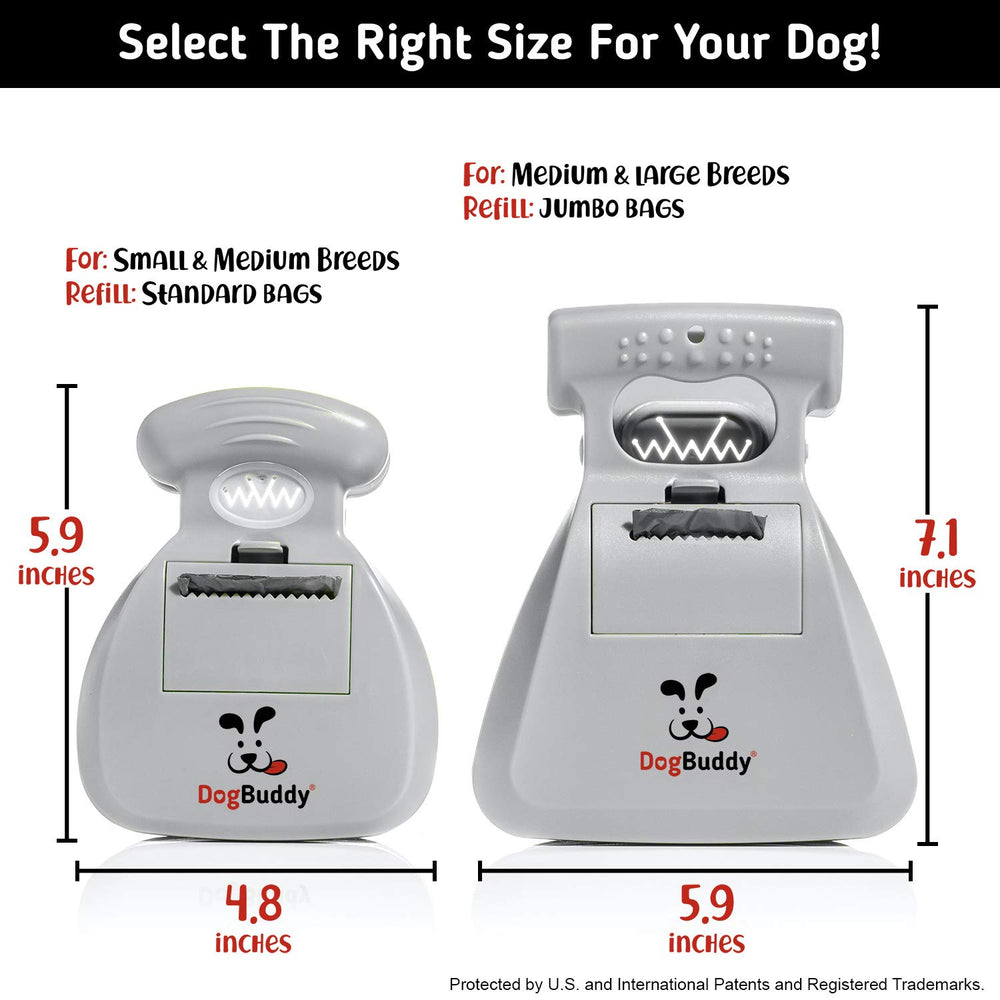 DogBuddy Pooper Scooper leash clip demonstrates hands-free portability for on the go cleanup