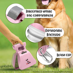 DogBuddy Pooper Scooper leash-clip keeps scooper accessible for hands-free cleanup.