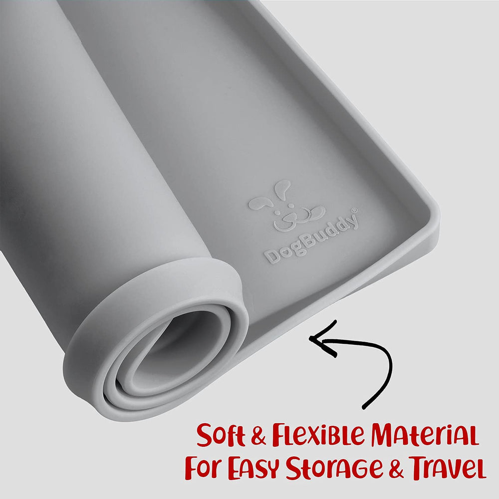 DogBuddy rollable storage mat demonstrated for compact packing.