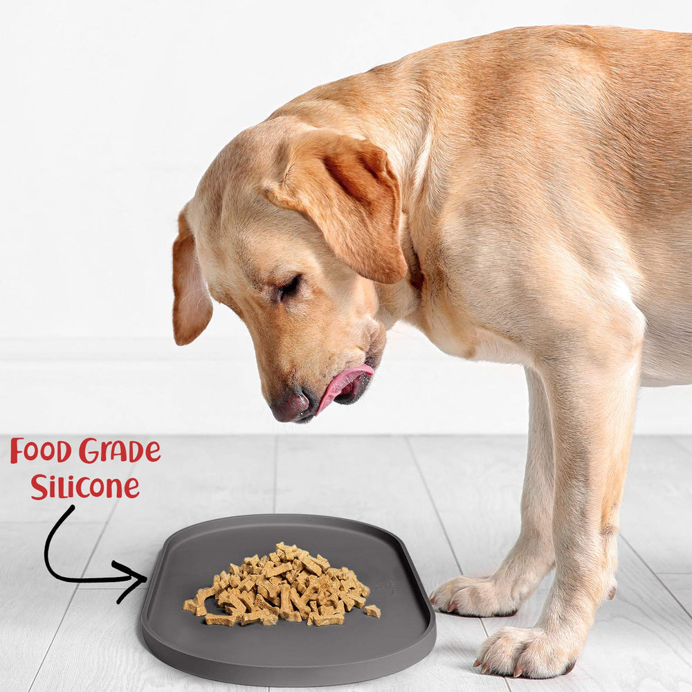DogBuddy small gray dog food mat fits under small-to-medium dogs 19x11