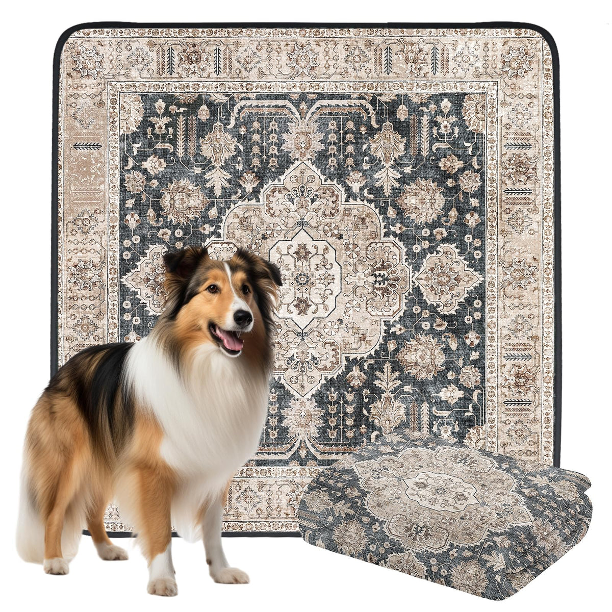 Dogcator non-slip pee pad 72x72, top view, helps keep floors clean during playtime.
