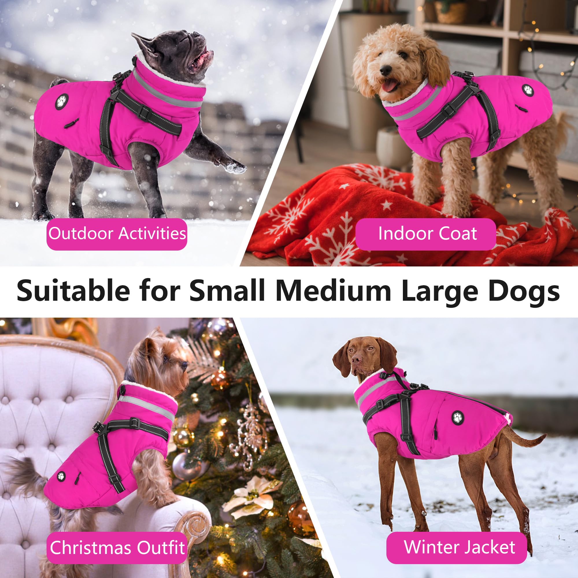Dogcheer all-breeds winter coat pink versatile for small to large dogs