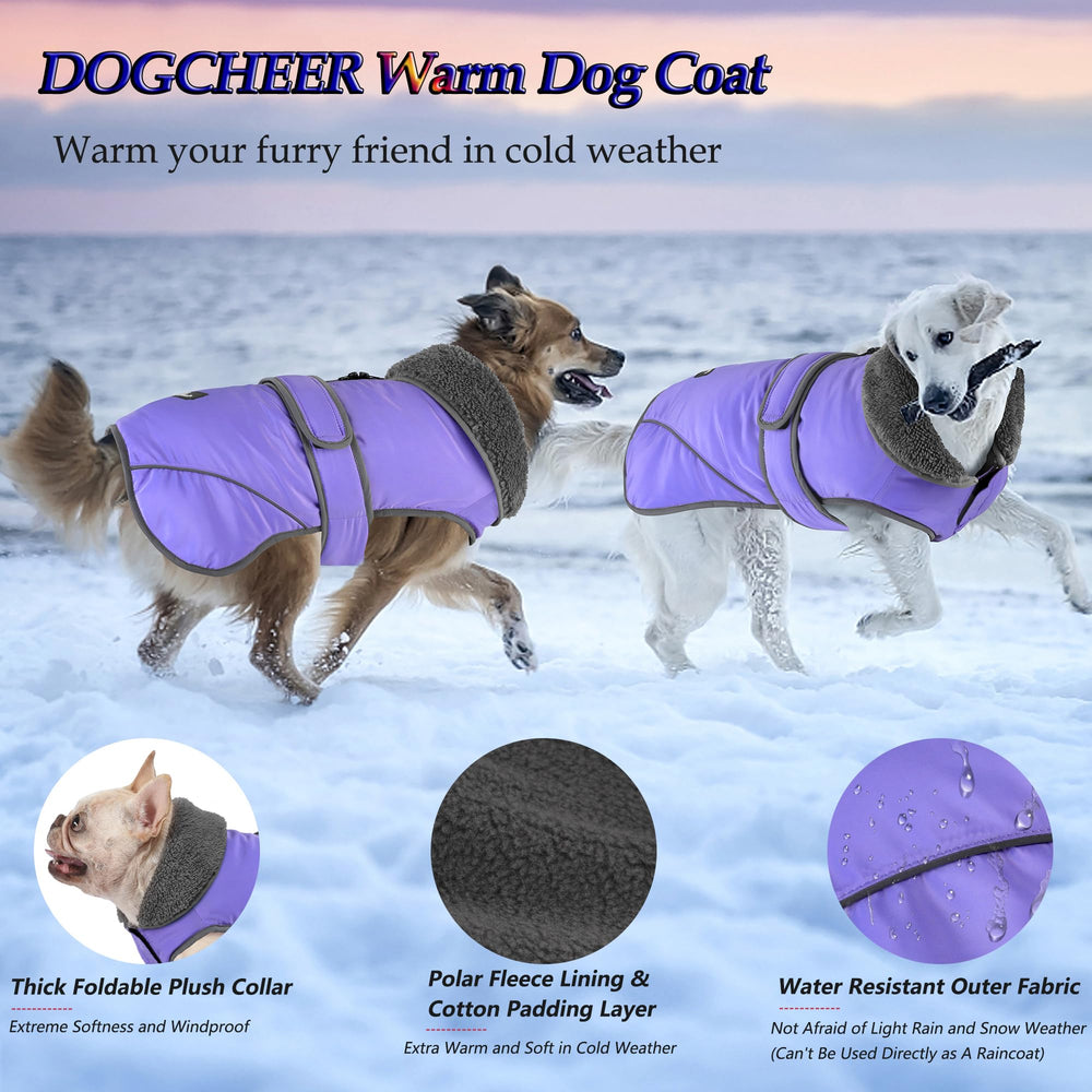 Dogcheer fleece-lined jacket offers cozy insulation on cold days.