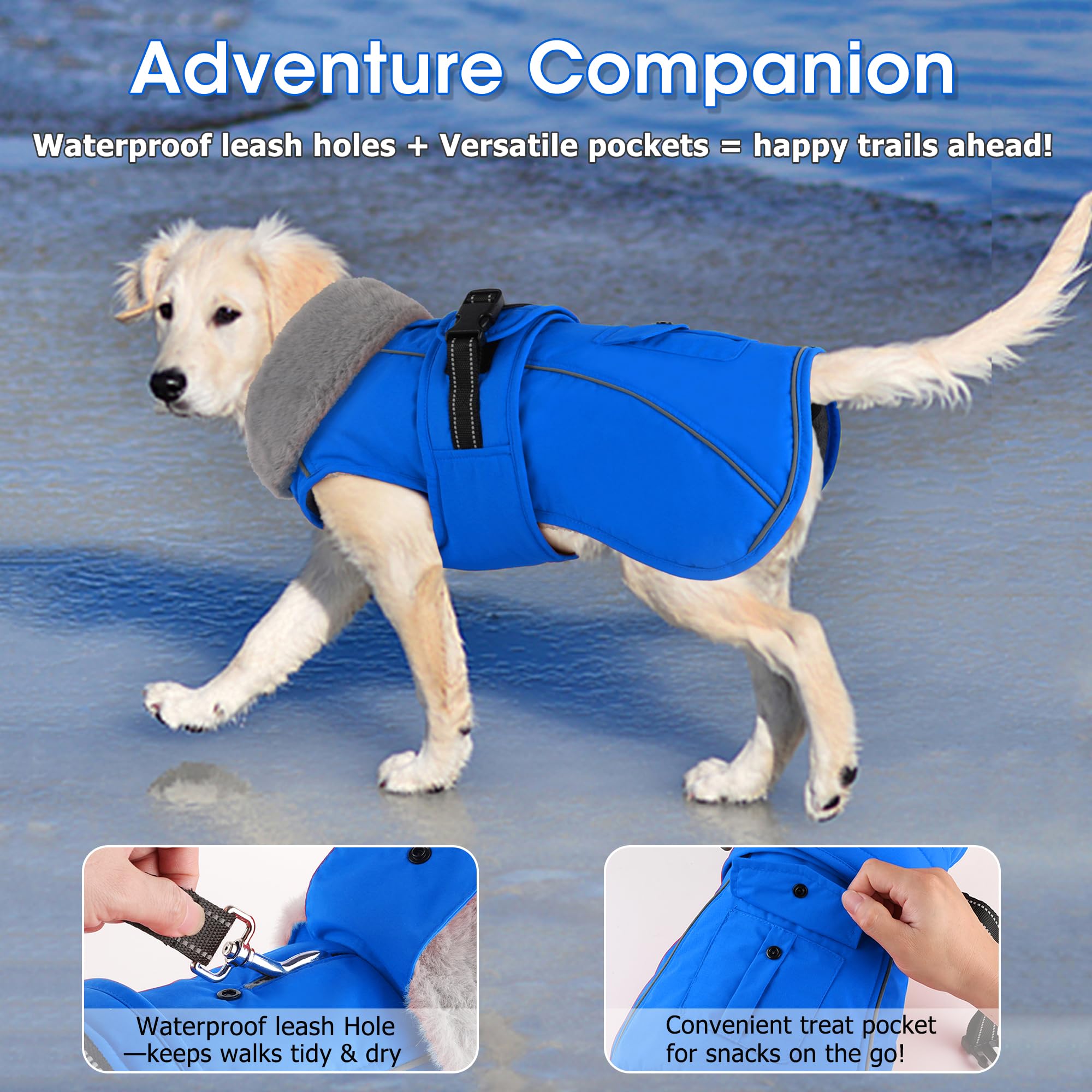 Dogcheer dog coat fleece lining provides cozy warmth on cold days.