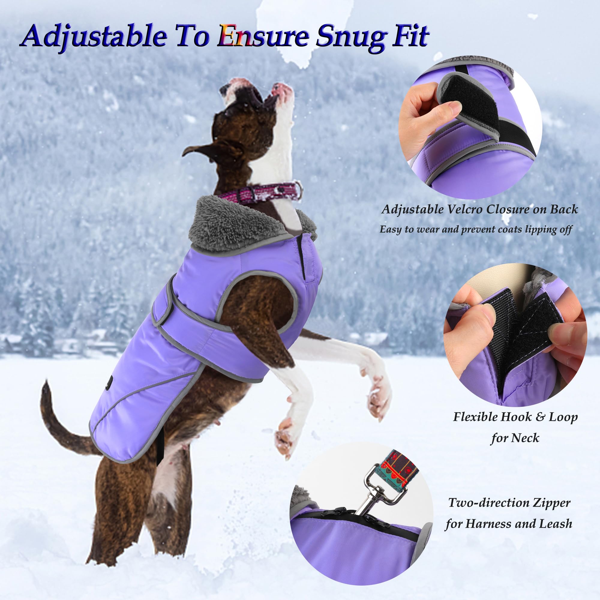 Dogcheer coat features a furry collar for extra neck warmth and style.