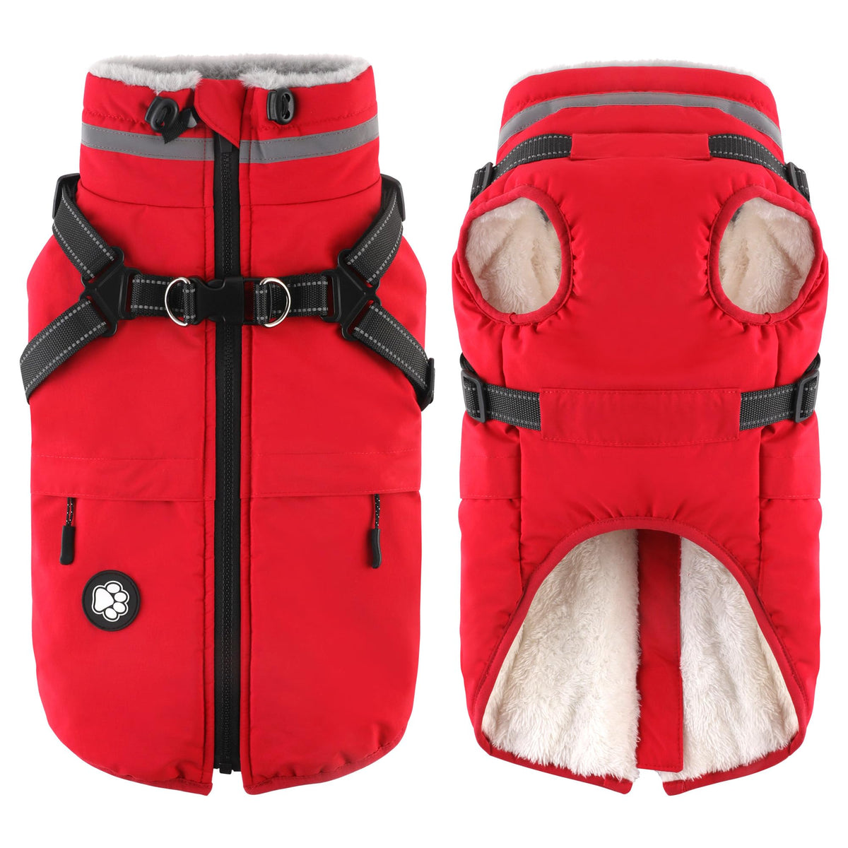 Dogcheer dog coat with harness front view showing secure fit for daily walks